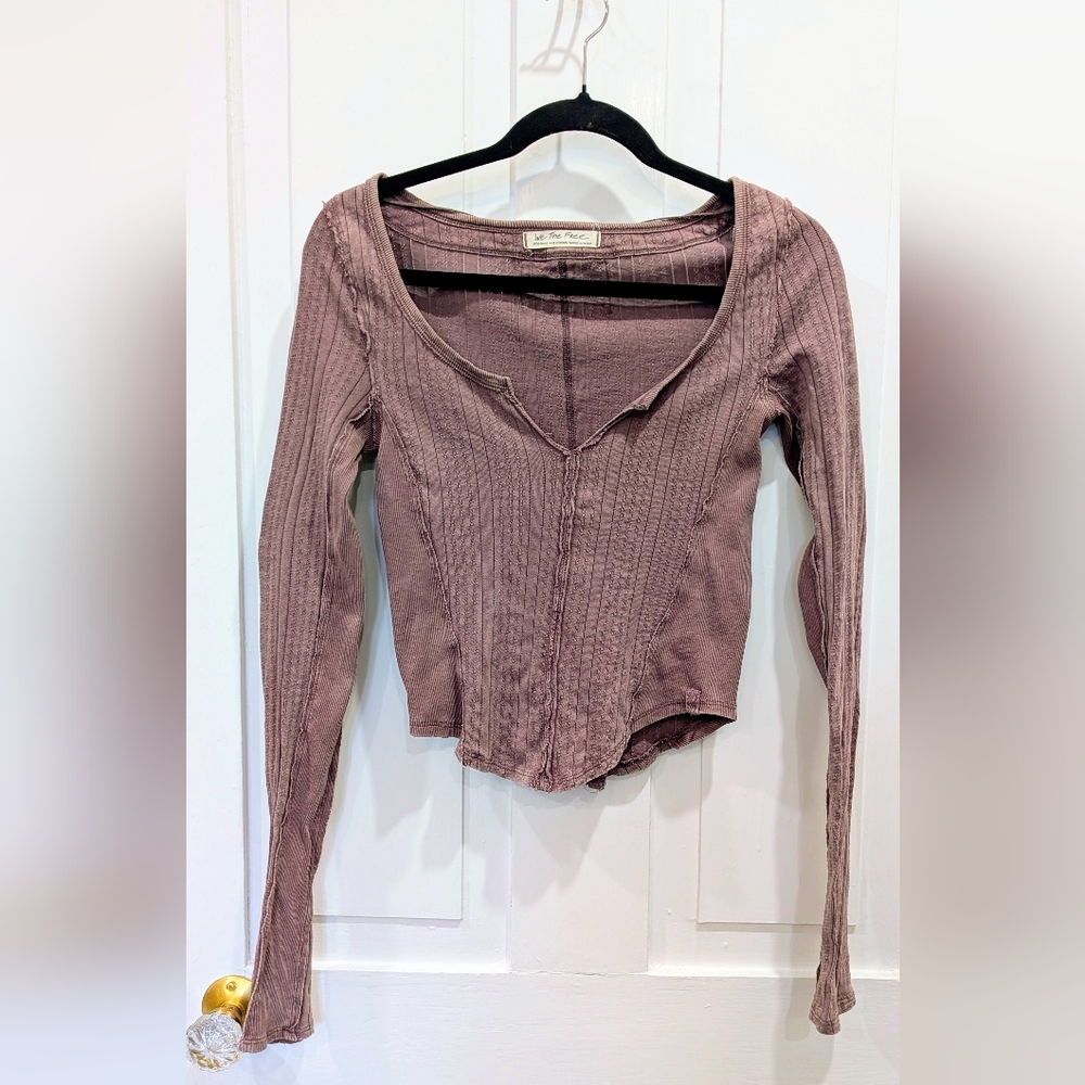 Free People We The Free Dusty Purple Long Sleeve Eyelet Henley Top | Xsmall